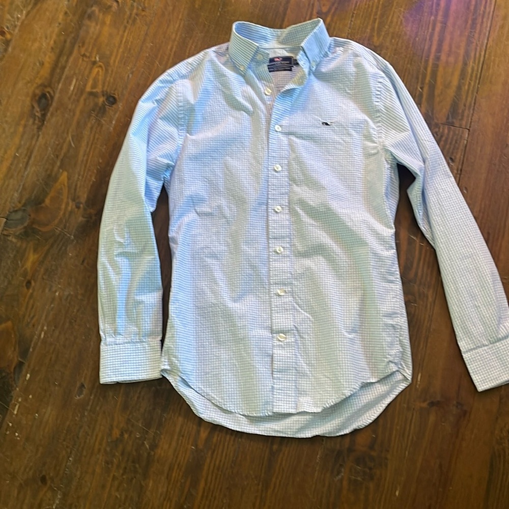 VINEYARD VINES XS Classic Fit WhaleBlue/White Long Sleeve Button Down Shirt